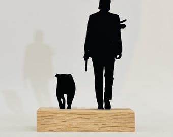 John Wick Silhouette | Minimalist Sculpture on a Wooden Base | Movie Decoration | Original Gift | French Craftsmanship