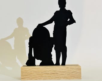 C-3PO & R2-D2 Silhouette | Minimalist Sculpture on Wooden Base | Star Wars Decoration | Original Gift | French Craftsmanship