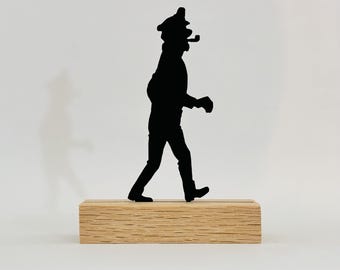 Captain Haddock Silhouette | Minimalist Sculpture on Wooden Base | Comic Book Decoration | Original Gift | French Craftsmanship
