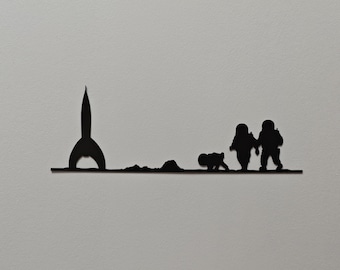 Wall decoration to hang - Tintin Explorers on the Moon - Industrial and minimalist style - Laser cut - Made in France