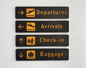 3D Wooden Airport Sign | Travel Departures Arrivals Wall Decor | Directional Sign | Aviation Fan Pilot Gift