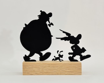Asterix & Obelix Silhouette | Minimalist Sculpture on a Wooden Base | Comic Book Decoration | Original Gift | French Craftsmanship