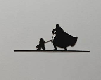 Decoración de pared - Star Wars Episodio II - Yoda vs Dooku - Estilo industrial - Corte láser - Fabricado en Francia