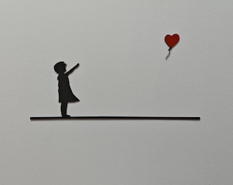 Wall art to hang - Girl with Balloon - Banksy - Industrial style - Laser cut - Made in France