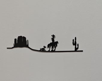 Wall decoration - Lucky Luke - Western landscape - Industrial style - Laser cut - Made in France