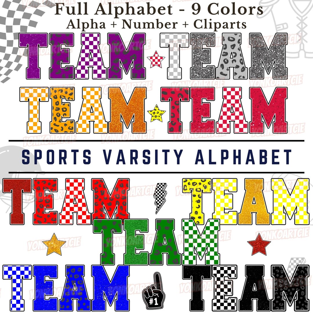 Game Day Team Spirit Alphabet PNG Bundle | Letters A–Z & Numbers 0–9 in ...