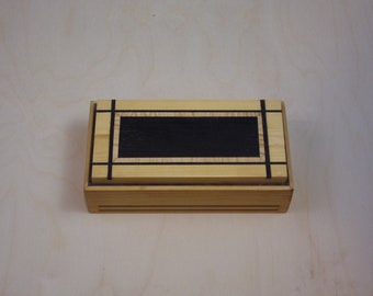 Pine box with Wenge and Fiddle Back Maple Inlayed top 4 1/2"x 9" Box Handmade Trinket box Keepsake box Jewelry box