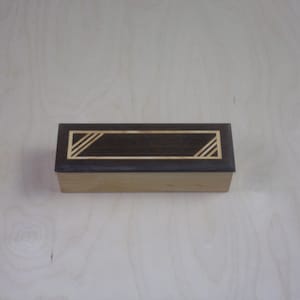 Small Wood Box Pencil Box handmade Hickory with Wenge top Inlayed with Maple