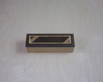 Small Wood Box Pencil Box handmade Hickory with Wenge top Inlayed with Maple