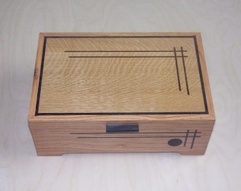 Quarter sawn red Oak inlayed  with Wenge   12''x8''x4 1/2'' Handcrafted Keepsake Box Watch box Tea box