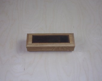 Small Wood Box Pencil Box handmade Quarter Sawn Oak with Multi wood Inlayed top