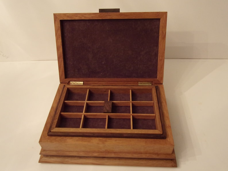 Jewelery Box Handcrafted from Quarter Sawn Oak inlayed with Fancy Walnut and Wenge