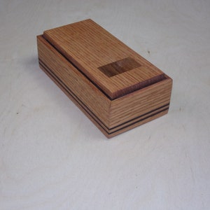 Oak box with Rose wood Inlayed top 4&quot;x8&quot; Box Handmade Trinket box Keepsake box Jewelry box