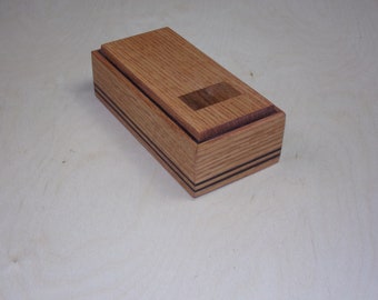 Oak box with Rose wood Inlayed top 4"x8" Box Handmade Trinket box Keepsake box Jewelry box