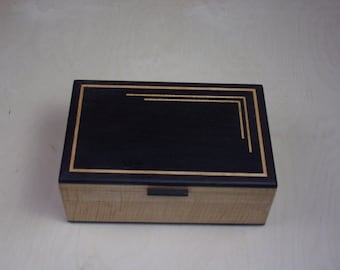 Keepsake  box Handcrafted in Hickory with a Wenge top with inlayed Hickory in an Art Deco Style