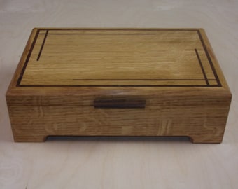 Watch box made with Quarter Sawn Oak Box Inlayed with Walnut