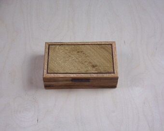 Oak Box with Walnut Inlayed top+ Handcrafted Keepsake Box Watch Box Jewelry Box.