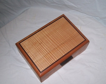 Cherry with Fiddle Back Maple Inlyed Top 11 inches x 7 3/4 inches x 4 inches Hand crafted Watch box Tea box