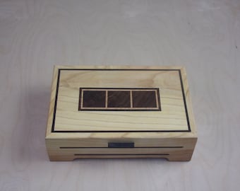 Ash Box Inlayed with Wenge, Wanut & Maple   12''x8''x3 1/2'' Handcrafted Keepsake Box Watch box Tea box