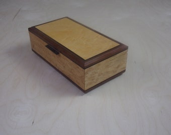 Keepsake  box Handcrafted in Birds Eye Maple  with an Ipe trimmed  top with inlayed Wenge