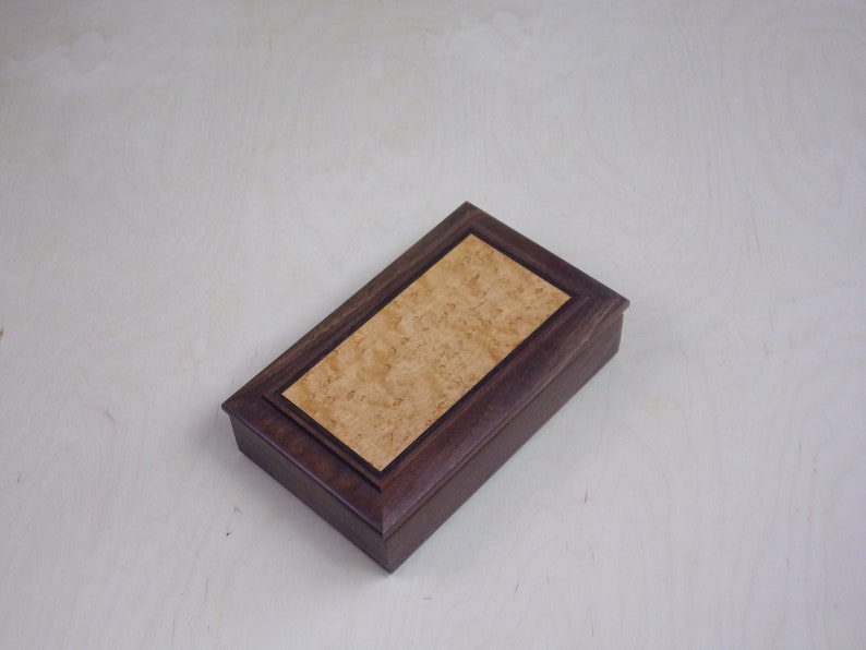 Jewelry box Ring and Earring box-American Walnut and Birds Eye Maple Handcrafted wood inlayed