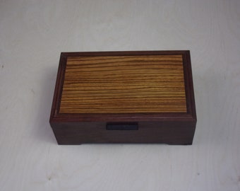 Humidor Walnut box with a  Zebra Wood inlayed top Handcrafted Keepsake box