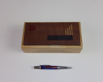 Small Wood Box in the art deco style made of Ash with With inlayed walnut top 4 x 8 box keepsake box or treasure box 2