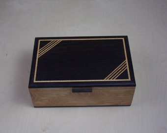 Keepsake  box Handcrafted in Hickory with a Wenge top with inlayed Hickory in an Art Deco Style
