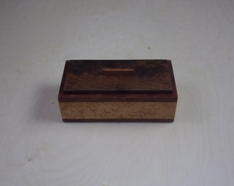 Birds Eye Maple and Mahogany Keepsake Box with a Fancy Walnut top 8''x4''x2 1/2''