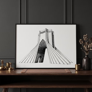 Azadi Tower Art Print | Minimalist Tehran Iran Sketch | Persian Wall Art | Modern Monochrome Iranian Architecture | Borj-e Azadi Poster