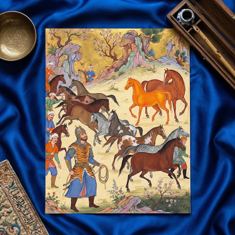 Shahnameh Print, Rostam Chooses Rakhsh | Persian Miniature, Ferdowsi ...