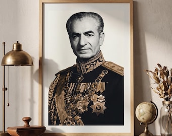 Mohammad Reza Pahlavi Portrait | Shah of Iran Print | Modern Persian Wall Art | Minimalist Black & Gold | Iranian History Decor | Shahanshah