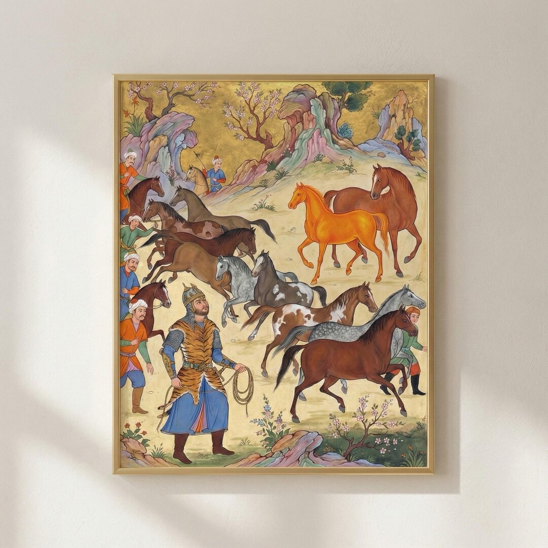 Shahnameh Print, Rostam Chooses Rakhsh | Persian Miniature, Ferdowsi ...