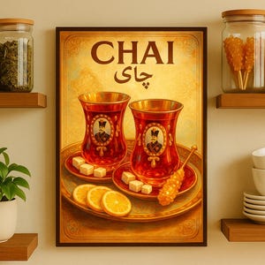 Persian Tea Chai Poster – Vintage Qajar Kitchen & Café Wall Art | Iranian Drink Travel Print, Iran Food Decor, Middle Eastern Culture Gift