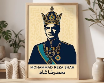 Mohammad Reza Shah Pahlavi Poster | Persian History Wall Art | Iranian Royalty Portrait | Pahlavi Dynasty Decor | Modern Minimalist Print