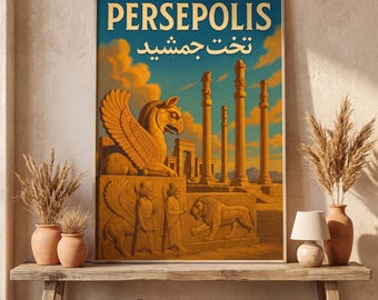 Persepolis Poster | Persian Wall Art Print | Ancient Iran Art | Takhte Jamshid | Vintage Persian Travel Decor | Achaemenid Middle East