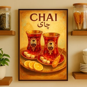 Persian Tea Chai Poster – Vintage Qajar Kitchen & Café Wall Art | Iranian Drink Travel Print, Iran Food Decor, Middle Eastern Culture Gift