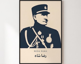 Reza Shah Pahlavi Minimalist Art Print | Persian History Wall Art | Iranian Home Decor | Pahlavi Dynasty Portrait | Modern Iran Poster