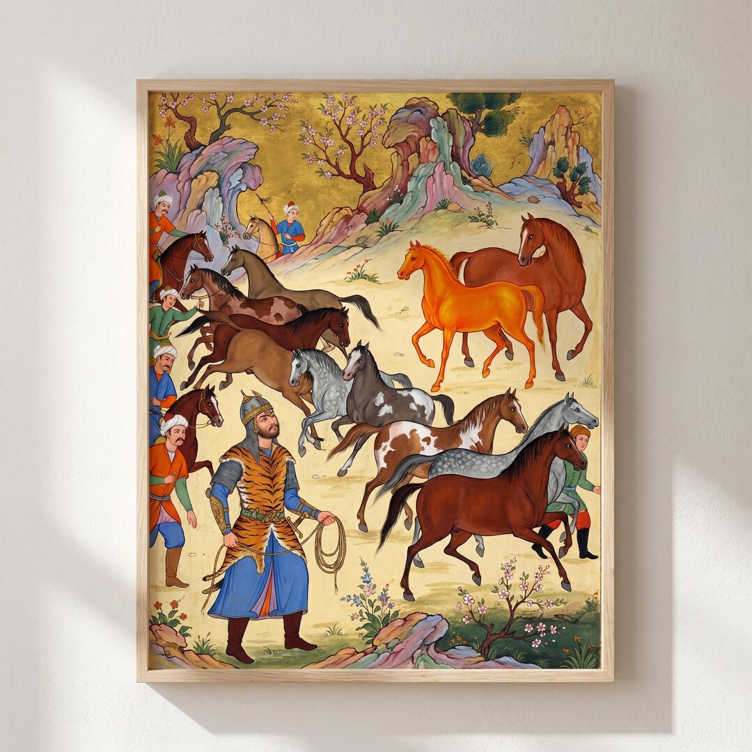 Shahnameh Print, Rostam Chooses Rakhsh | Persian Miniature, Ferdowsi ...