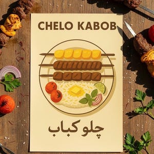 Chelo Kabob Digital Download – Vintage Persian Kitchen Wall Art | Iran National Dish Travel, Iranian Food Decor, Middle East Cuisine