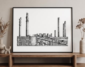 Persepolis Art Print | Ancient Persian Empire History | Apadana Palace Relief | Achaemenid Wall Art | Iranian Heritage | Lion and Bull Decor