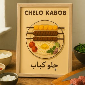 Chelo Kabob Digital Download – Vintage Persian Kitchen Wall Art | Iran National Dish Travel, Iranian Food Decor, Middle East Cuisine