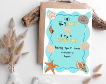 Let's Shellebrate Birthday Invitation - Editable Canvas Template - Instant Download
