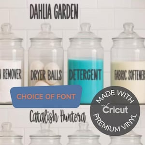 Laundry Room labels: Customize in Cursive or Bold Font | Laundry Jar Labels| Set of 9 Vinyl Decals | Laundry Jar Organization