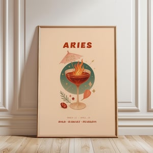 Aries Zodiac Art Print –  Zodiac Cocktail Poster – Astrology Wall Art, Fire Sign Decor, Horoscope Gift – Printable Download