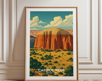 Poster Capitol Reef National Park – vintage reisafdruk in WPA-stijl | Landschapsmuurkunst uit het midden van de eeuw | Decoratie natuur illustratie Utah
