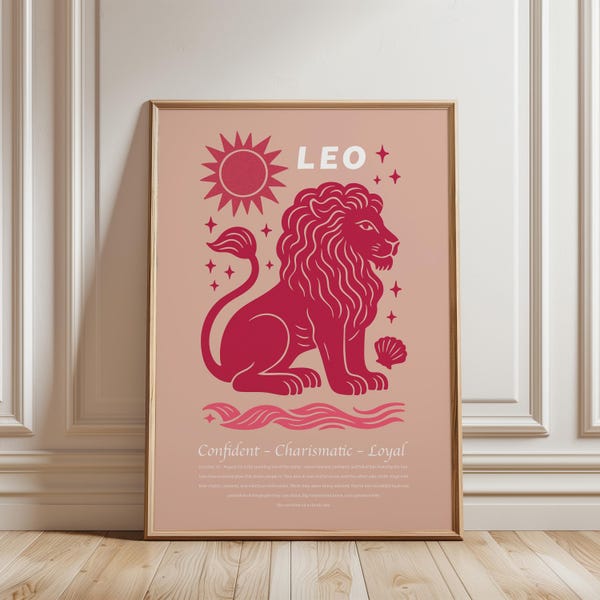 Leo Zodiac Wall Art | Confident Charismatic Loyal Poster | Modern Astrology Print | Leo Season Gift | Digital Download or Print | Leo Bday