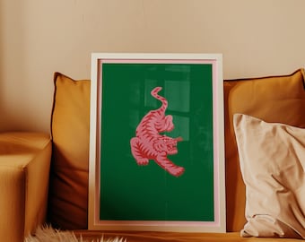 Pink Tiger Wall Art Print - Bold Minimalist Tiger Poster - Modern Animal Art for Gallery Wall - Tiger Print - Tiger Print Art