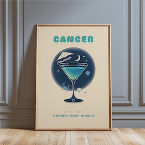Lámina artística del zodiaco Cáncer - Arte de martini espresso - Aperol spritz - Póster de cóctel - Regalo astrológico - Descarga imprimible
