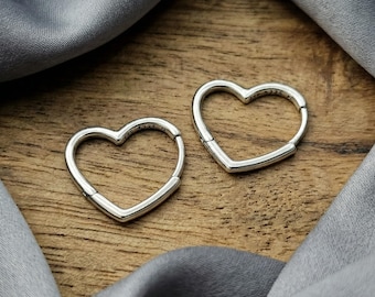 Silver Heart Hoop Earrings, Asymmetrical Love Hoops, Women's Jewellery, Gift For Her